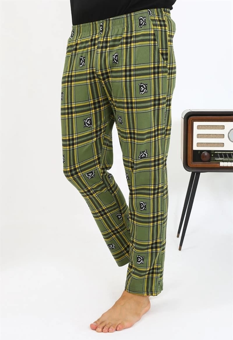 Melonika Erkek Ekoseli Desen Penye Tek Alt Pijama Haki Çmş görsel 4