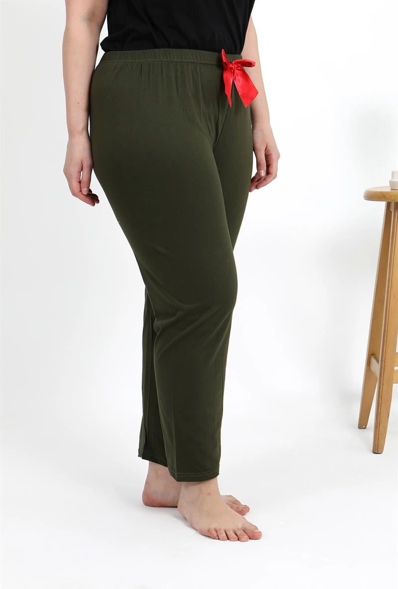 mery Kadın Pamuklu Büyük Beden Alt Pijama Haki Mery görsel 3
