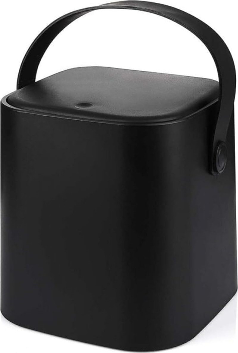 Özkaya Store Tutma Saplı Iç Kovalı Tezgah Üstü Mutfak Çöp Kovası, 4 Litre, Kilitli Kapak, Click Kapak, 20X20X22 Cm, Siyah