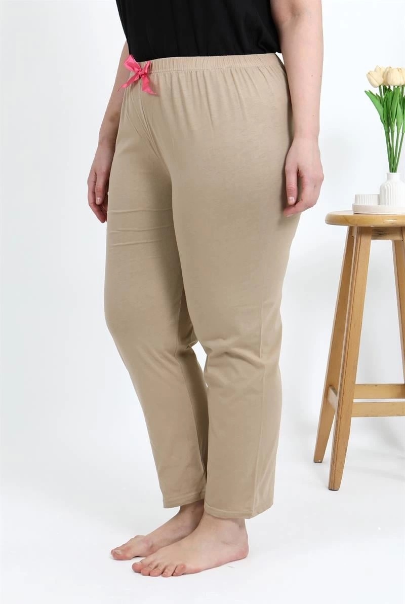 mery Kadın Pamuklu Büyük Beden Alt Pijama Bej Mery görsel 3