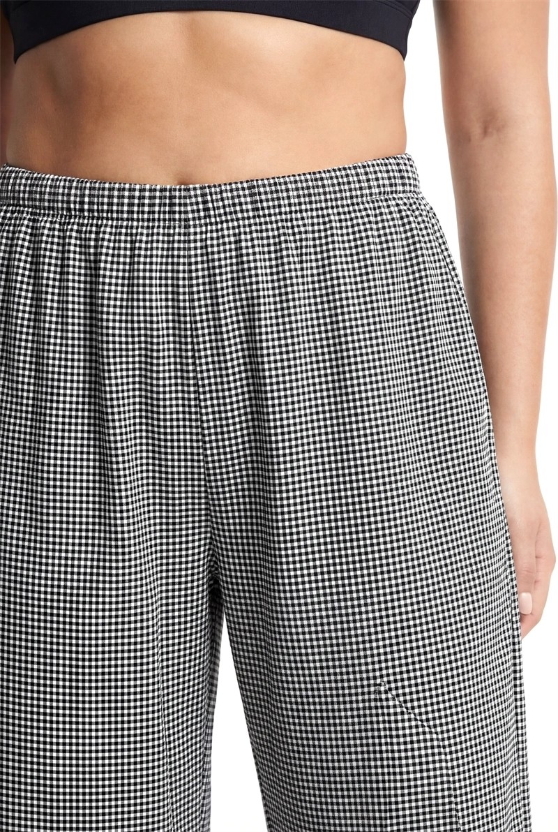 mery Moda Kadın Siyah Beyaz Kareli Büyük Beden Cepli Pijama Altı Rahat Kesim Esnek Bel Günlük Ev Gi görsel 2