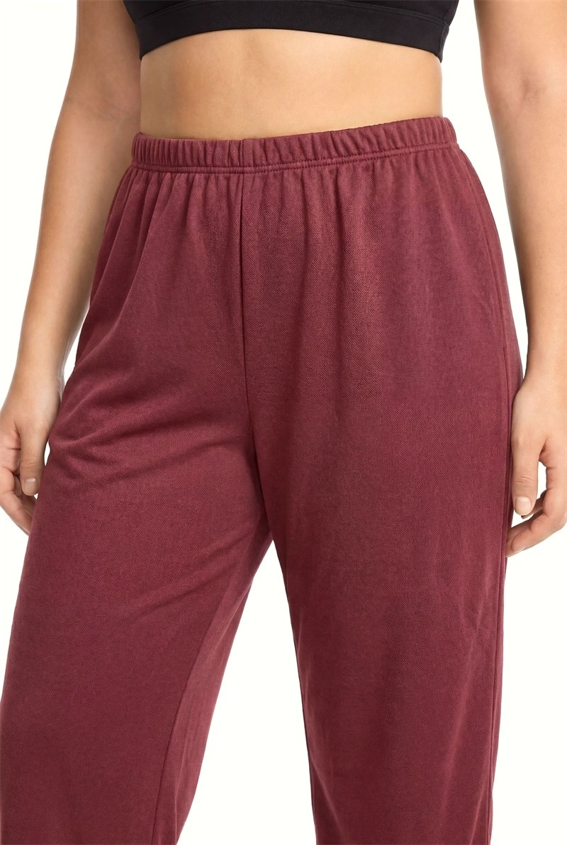 mery Moda Kadın Bordo Dokulu Büyük Beden Cepli Pijama Altı Rahat Kesim Yumuşak Kumaş Ev Giyim Alt B görsel 2