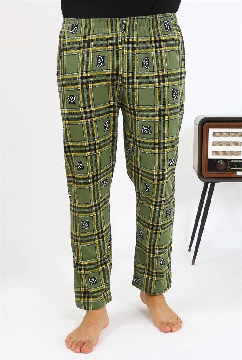 Melonika Erkek Ekoseli Desen Penye Tek Alt Pijama Haki Çmş görsel 5