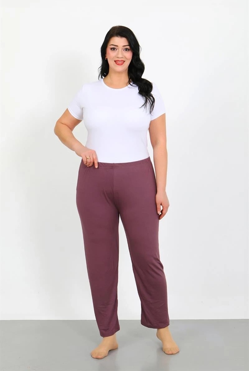 mery Kadın Büyük Beden Mürdüm Tek Alt Pijama Mery