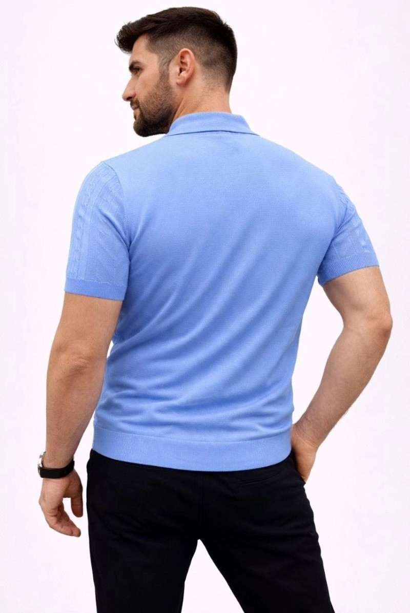 Fantastik Store Erkek Yazlık Triko Tişört Kısa Kol Polo Yaka Düğmeli T-Shirt - Bebek Mavisi görsel 4
