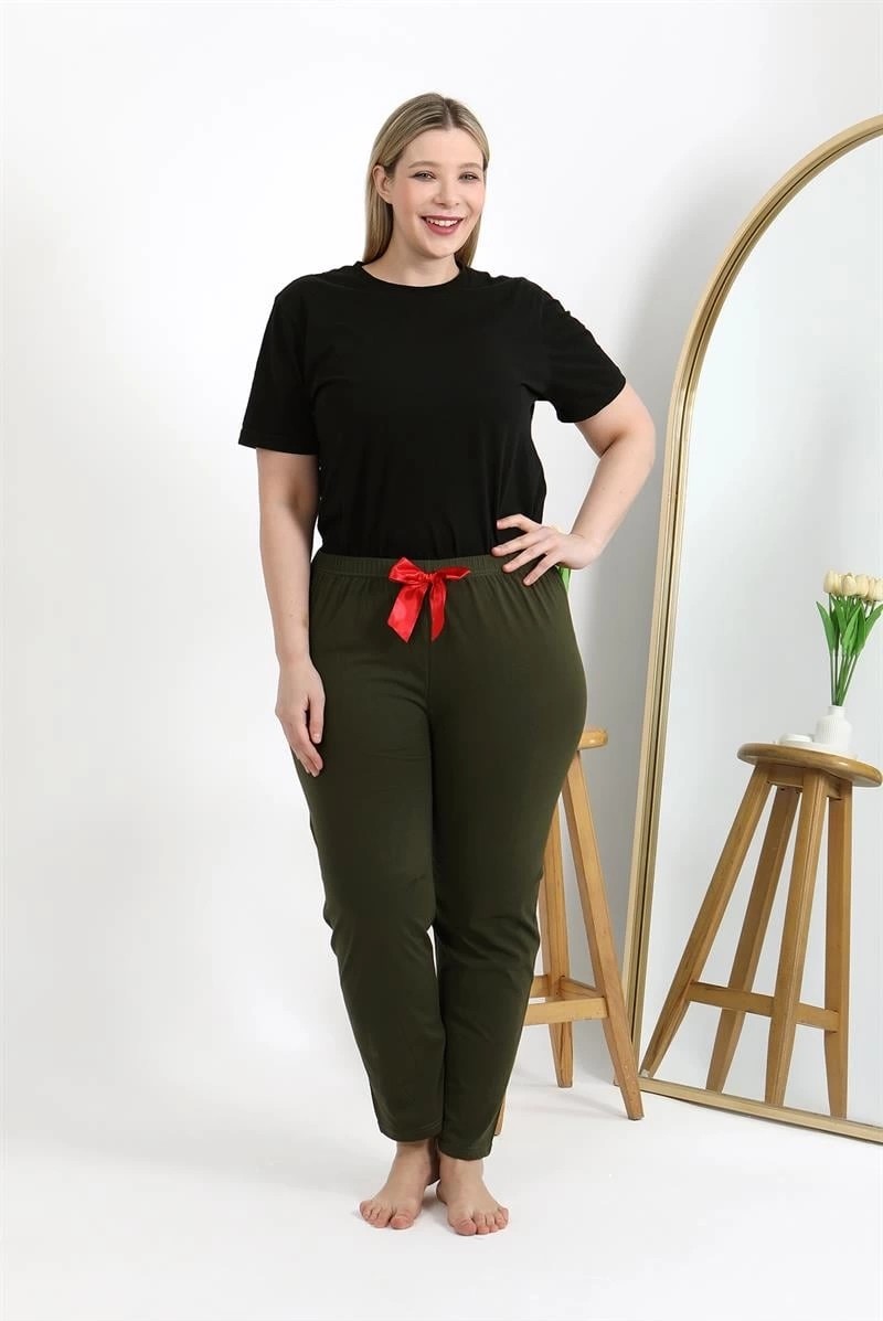 mery Kadın Pamuklu Büyük Beden Alt Pijama Haki Mery görsel 2