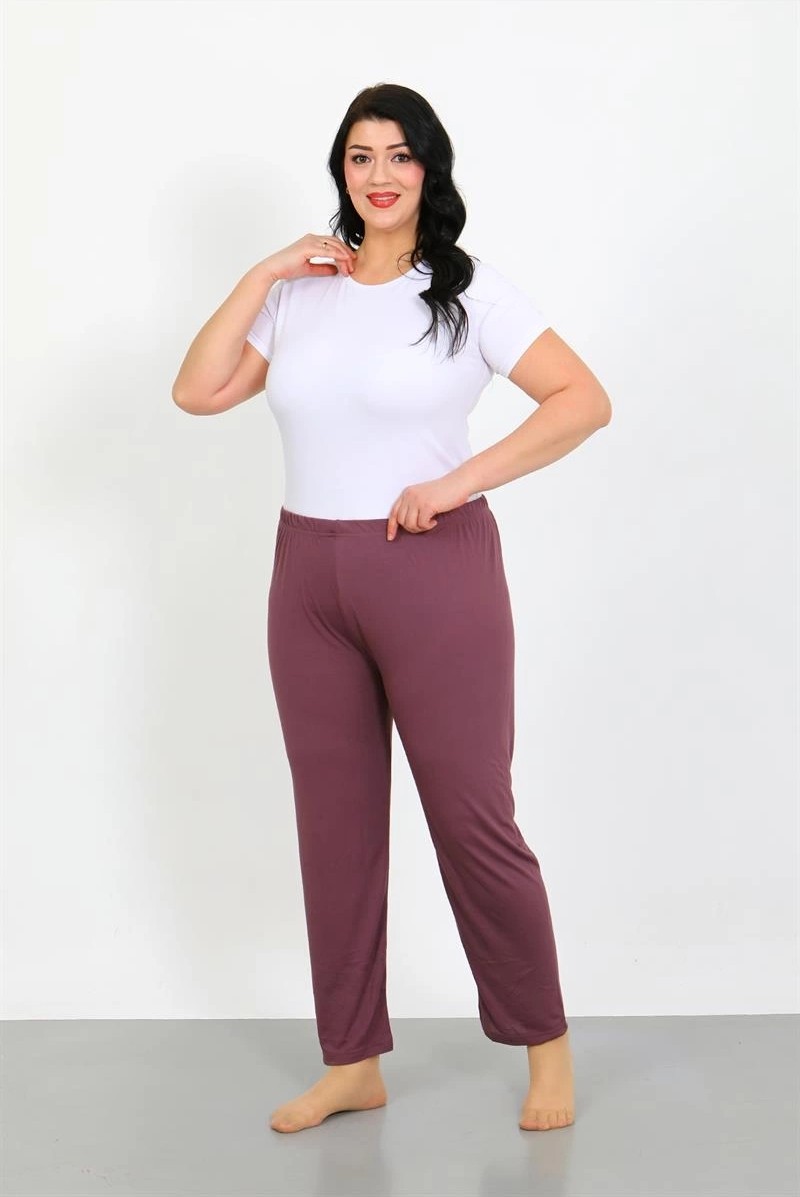 mery Kadın Büyük Beden Mürdüm Tek Alt Pijama Mery görsel 2