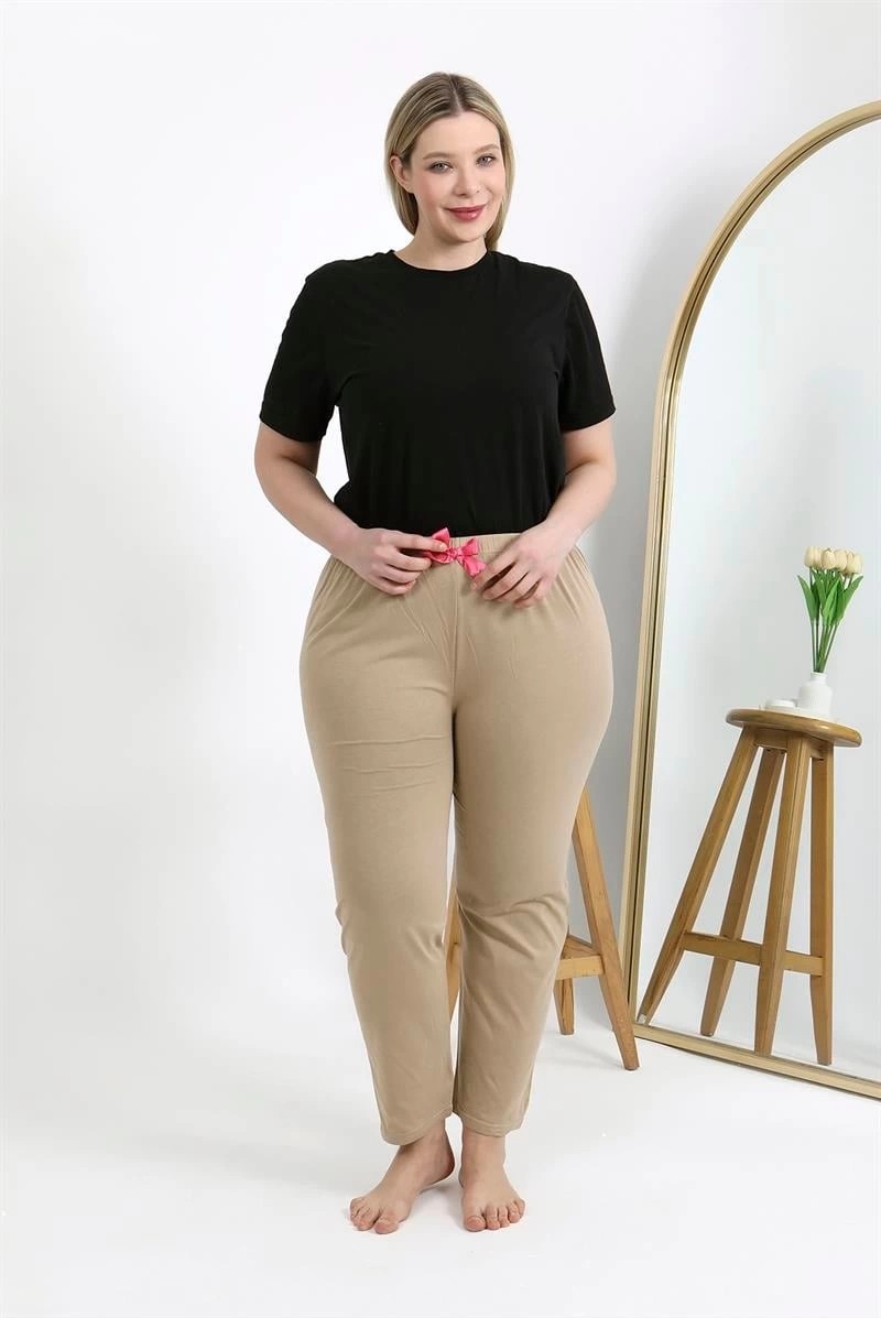 mery Kadın Pamuklu Büyük Beden Alt Pijama Bej Mery görsel 5