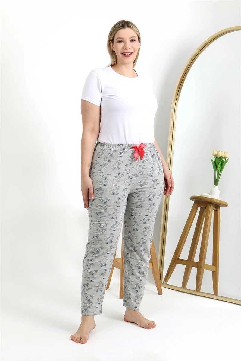 Melonika Kadın Pamuklu Büyük Beden Alt Pijama Gri Çmş görsel 5