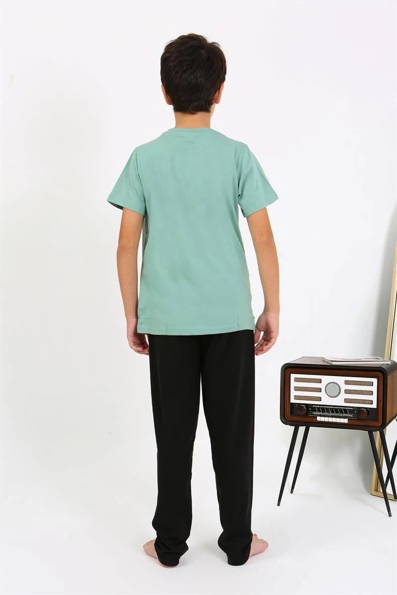 mery Erkek Çocuk Kısa Kol Penye Pijama Takım Suyeşili Mery görsel 4