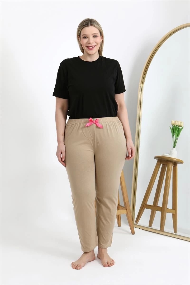 mery Kadın Pamuklu Büyük Beden Alt Pijama Bej Mery görsel 4