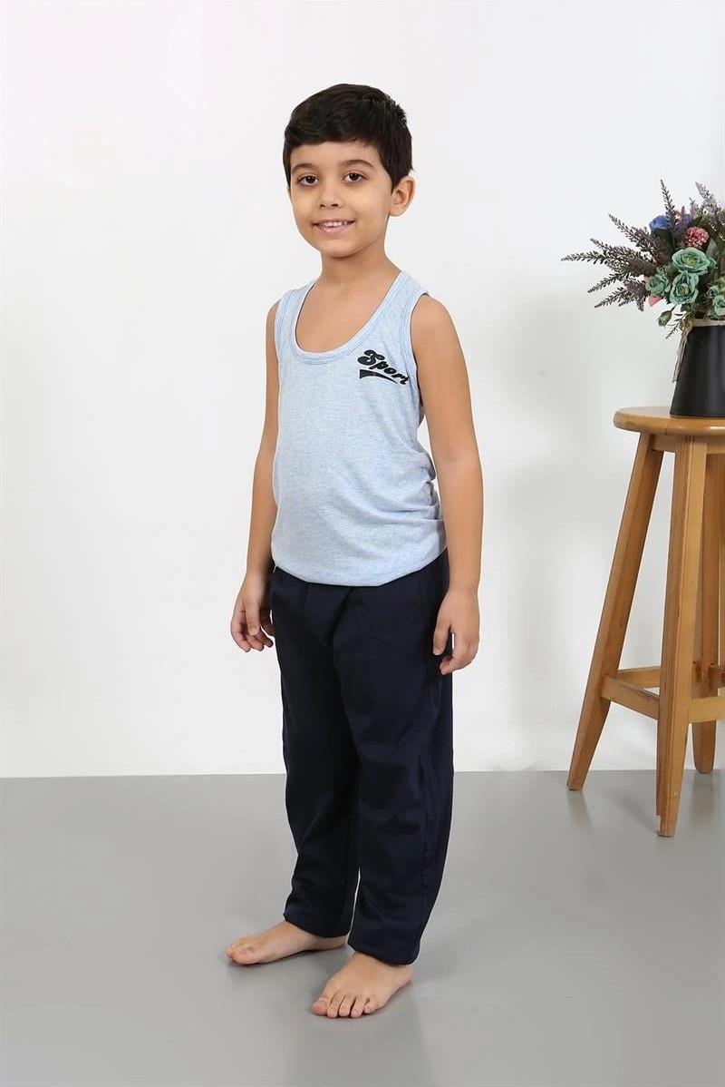 mery Erkek Çocuk Sıfır Kol Penye Pijama Takım Mavi Mery