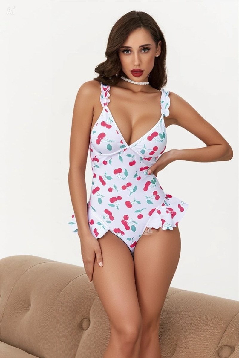 Beruflic Kadın Vişne Desenli Dantel Işlemeli Şık Body Under Moda