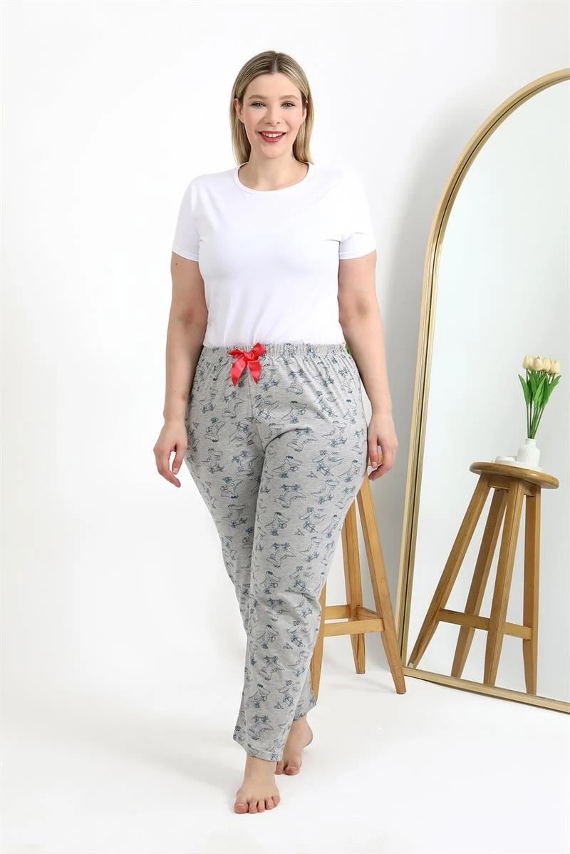Melonika Kadın Pamuklu Büyük Beden Alt Pijama Gri Çmş