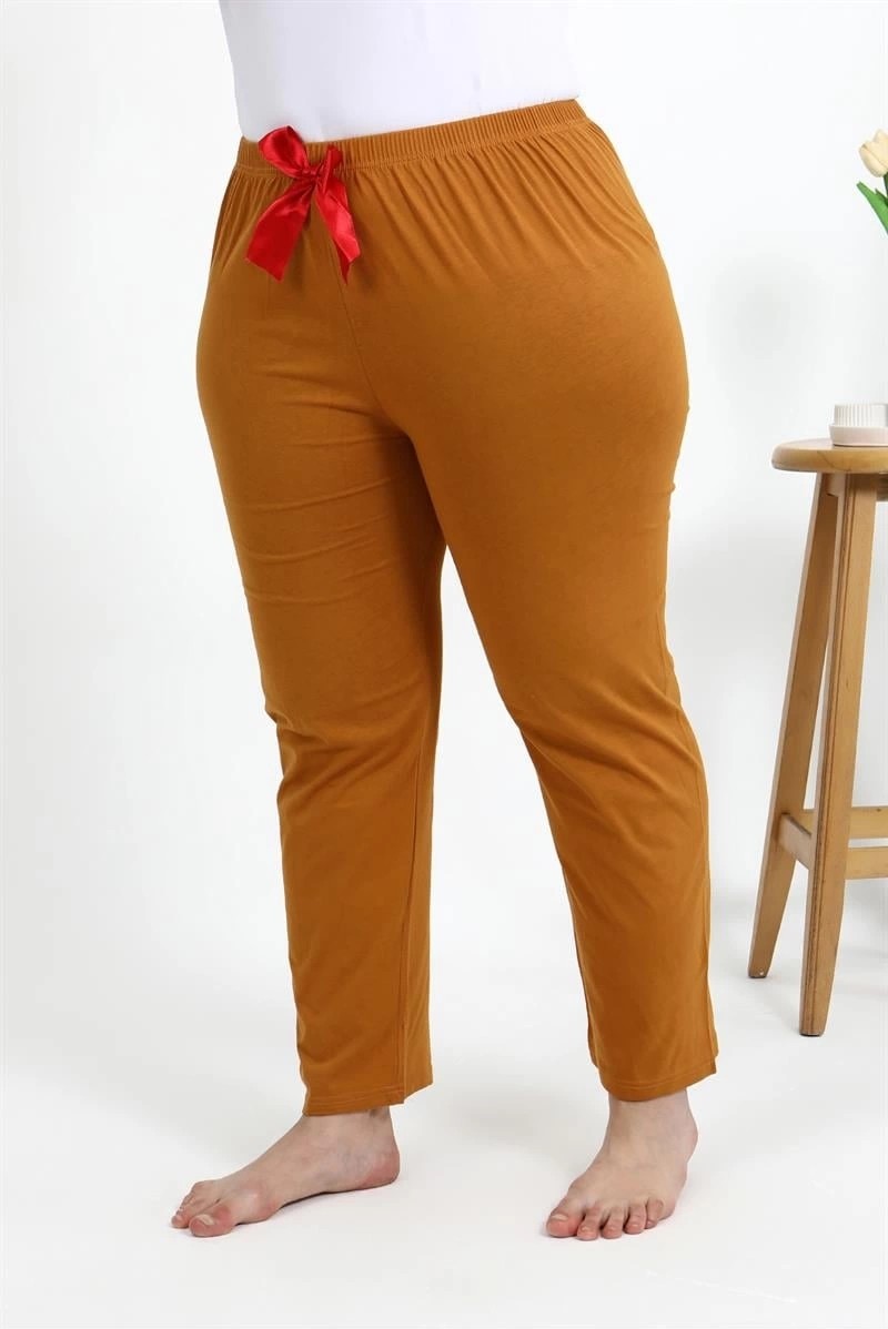 Melonika Kadın Pamuklu Büyük Beden Alt Pijama Hardal Çmş görsel 4