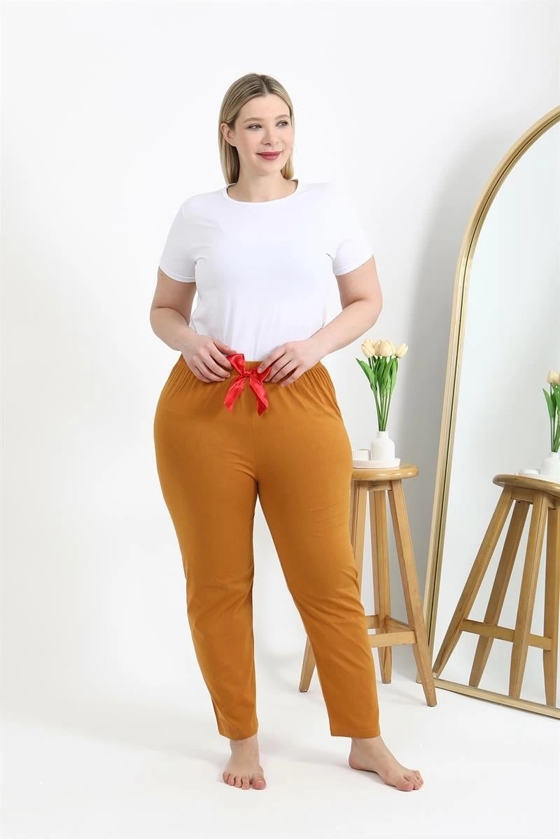 Melonika Kadın Pamuklu Büyük Beden Alt Pijama Hardal Çmş görsel 5