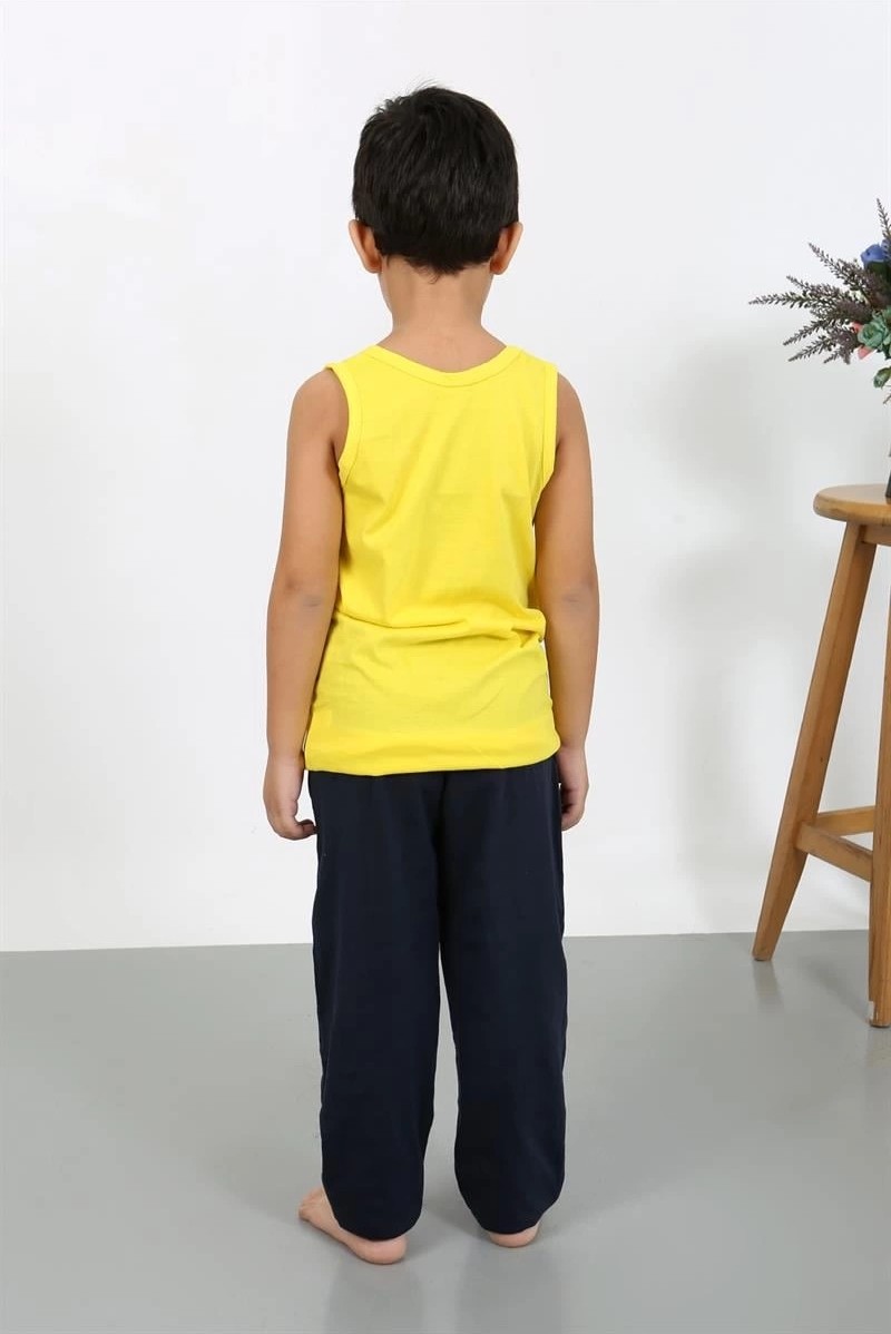 Melonika Erkek Çocuk Sıfır Kol Penye Pijama Takım Sarı Çmş görsel 5