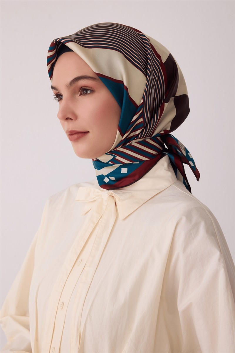 Belli Geometrik Desen Tivil Ipek Eşarp-56
