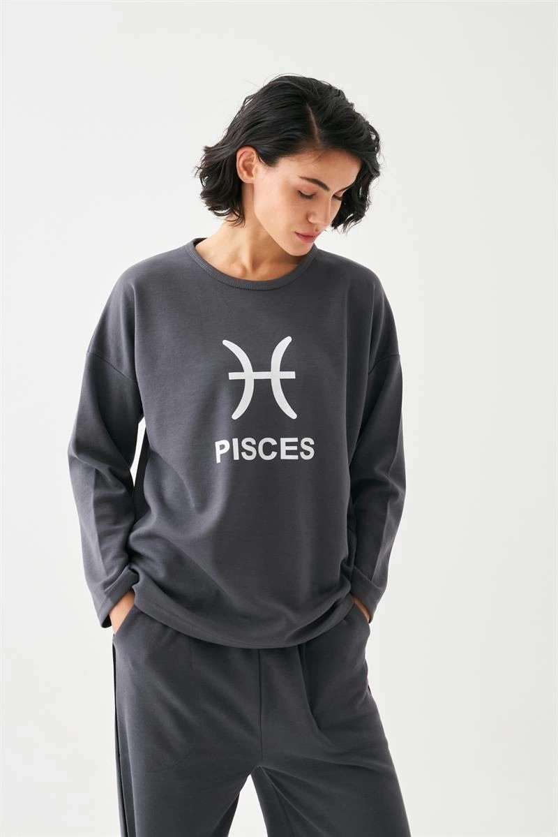 mery Kadın Füme Balık Burcu Oversize 2 Iplik Eşofman Ev Giyim Takımı Mery görsel 4