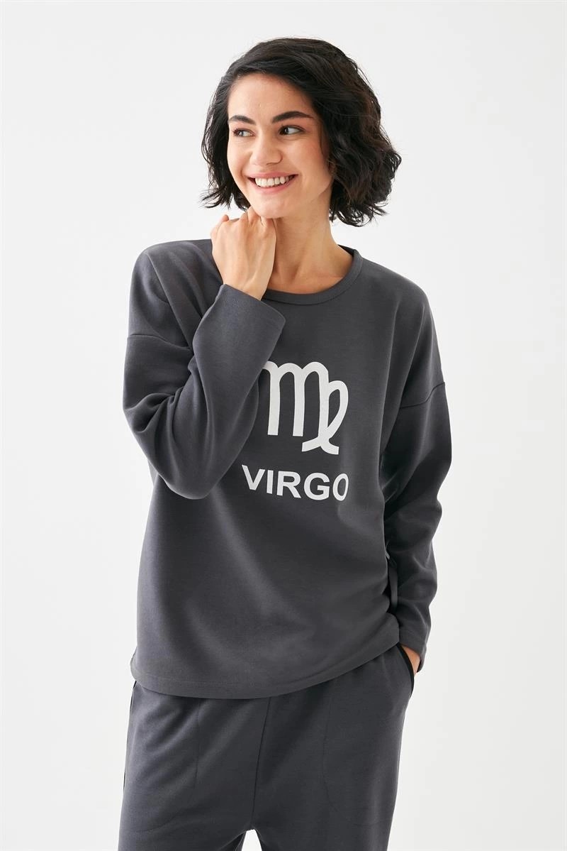 mery Kadın Füme Başak Burcu Oversize 2 Iplik Eşofman Ev Giyim Takımı Mery görsel 2