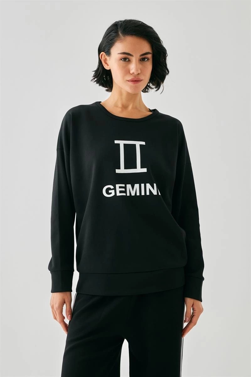 Çamaşır Kenti Moda Kadın Siyah Ikizler Burcu Oversize 2 Iplik Eşofman Ev Giyim Takımı Beruflic görsel 4