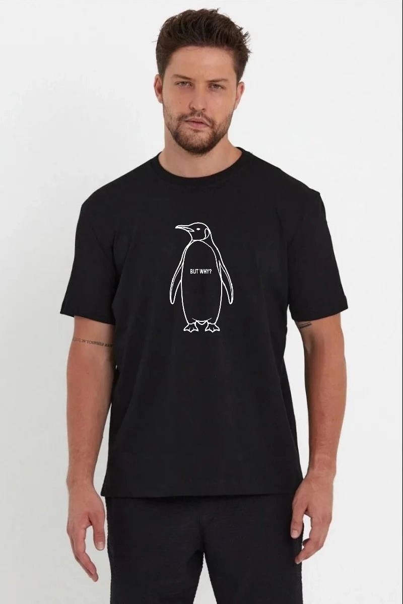 Fantastik Store Erkek T-Shirt Nihilist Penguen Baskılı Bisiklet Yaka Kısa Kol Yazlık Tişört - Siyah