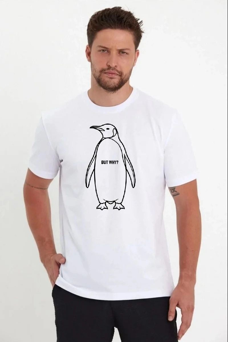 Fantastik Store Erkek T-Shirt Nihilist Penguen Baskılı Bisiklet Yaka Kısa Kol Yazlık Tişört - Beyaz