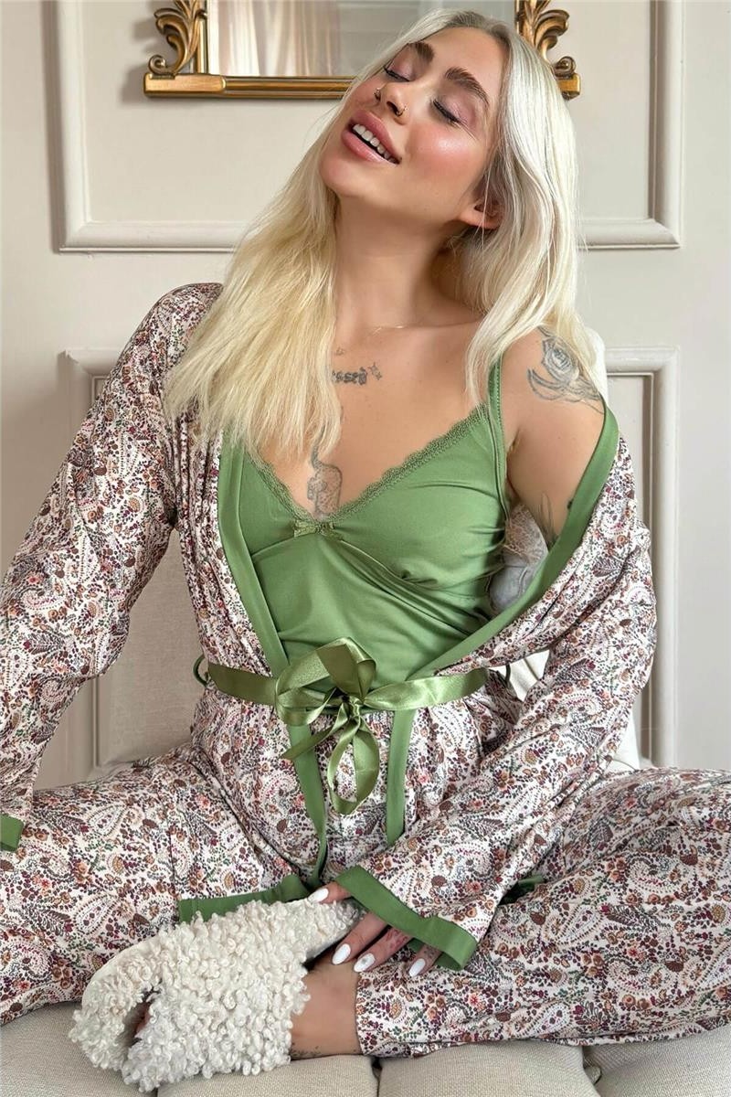 Pijama Evi Somon Flore Exclusive Örme Sabahlıklı Kadın Pijama Takımı görsel 7