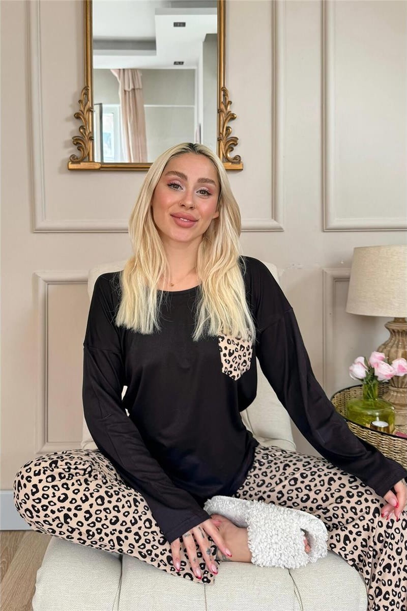 Pijama Evi Mürdüm Ay Yıldız Desenli Bambu Uzun Kol Kadın Pijama Takımı görsel 8