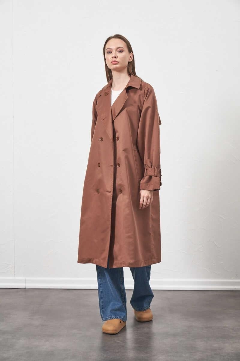 Mevra Tokalı Oversize Trenchcoat Kahve
