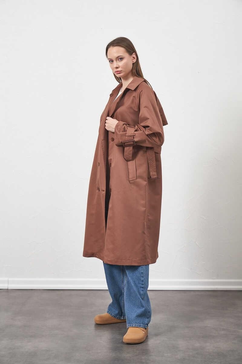 Mevra Tokalı Oversize Trenchcoat Kahve görsel 2
