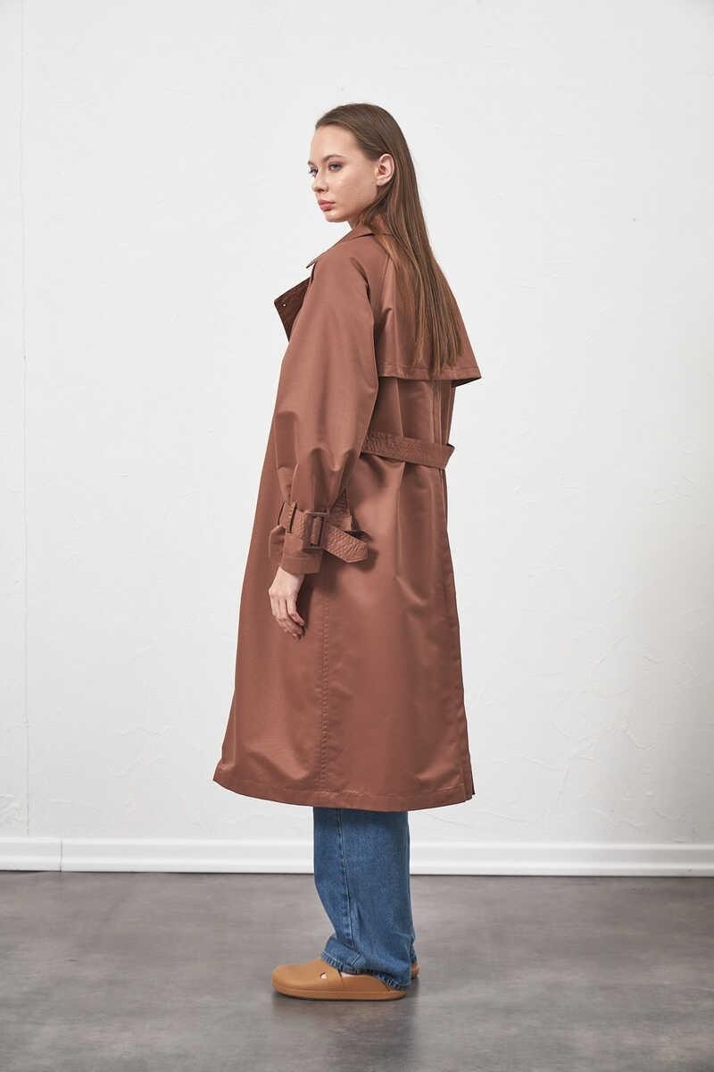 Mevra Tokalı Oversize Trenchcoat Kahve görsel 4