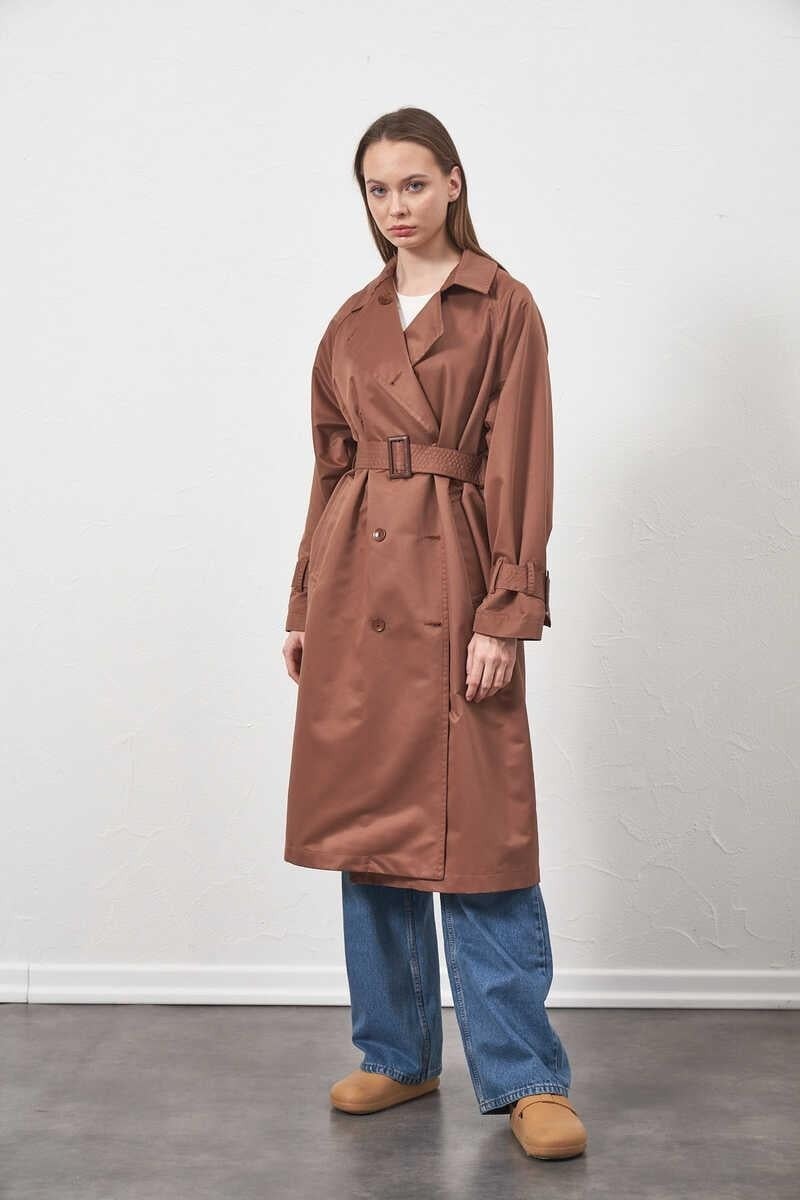 Mevra Tokalı Oversize Trenchcoat Kahve görsel 5