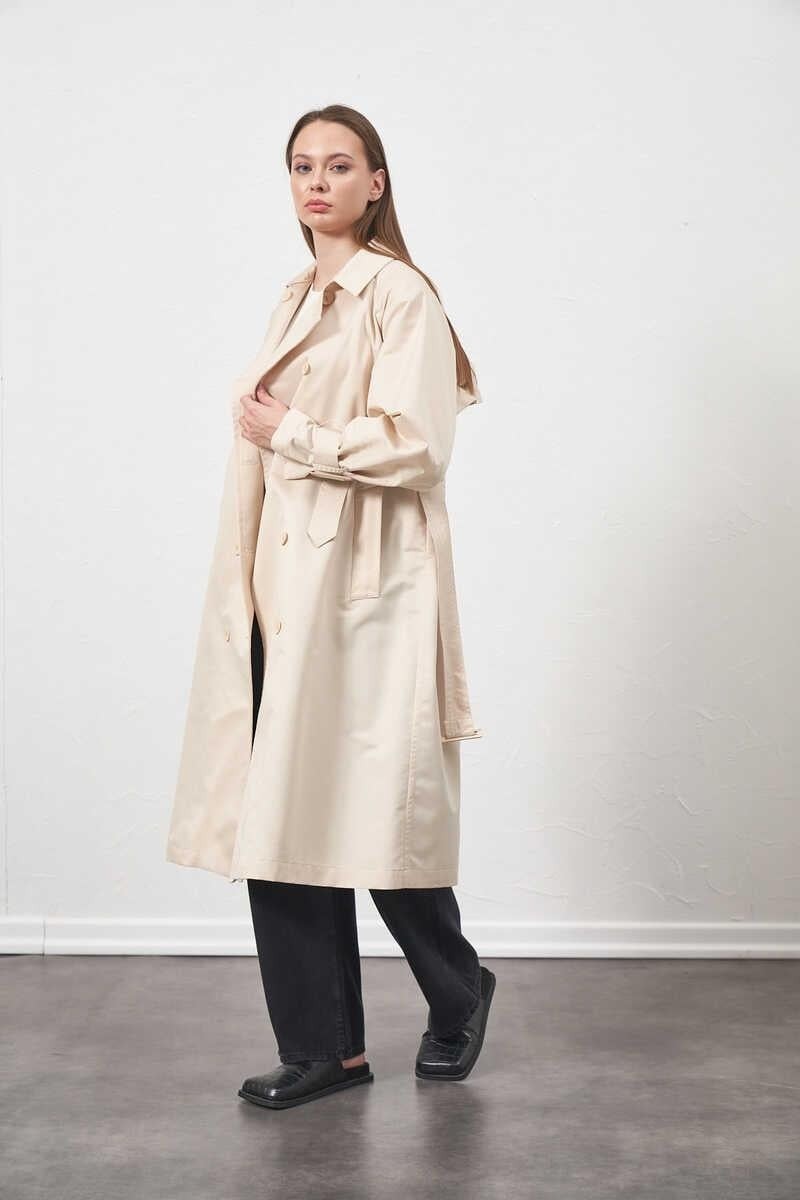 Mevra Tokalı Oversize Trenchcoat Ekru