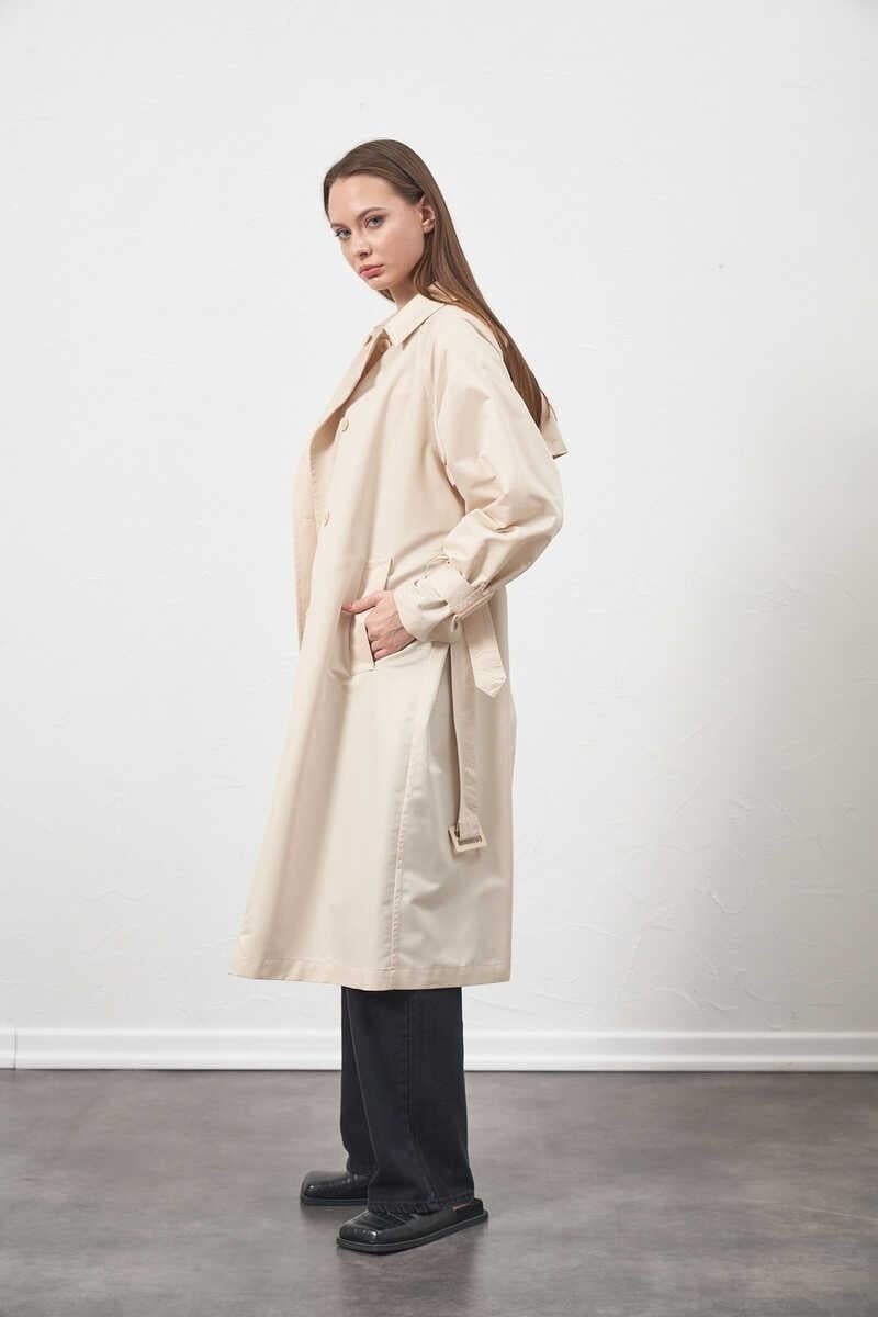 Mevra Tokalı Oversize Trenchcoat Ekru görsel 2