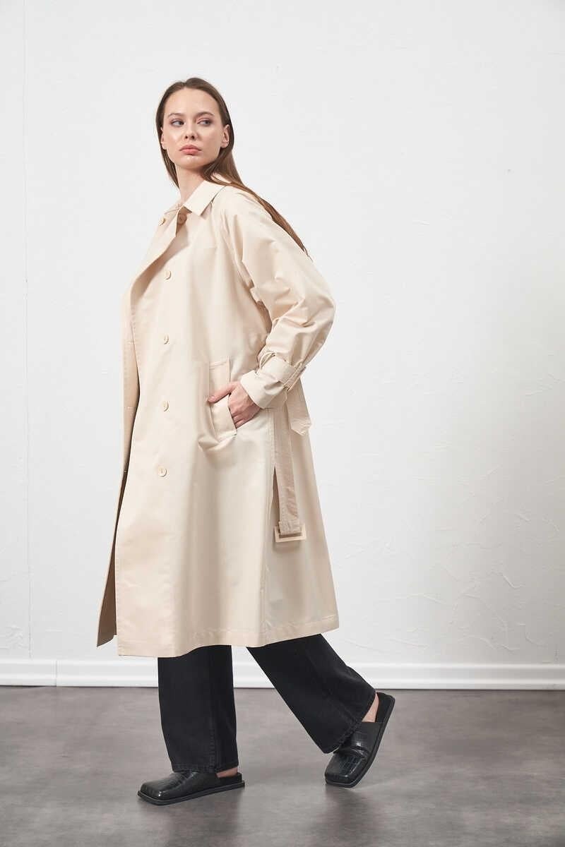 Mevra Tokalı Oversize Trenchcoat Ekru görsel 3