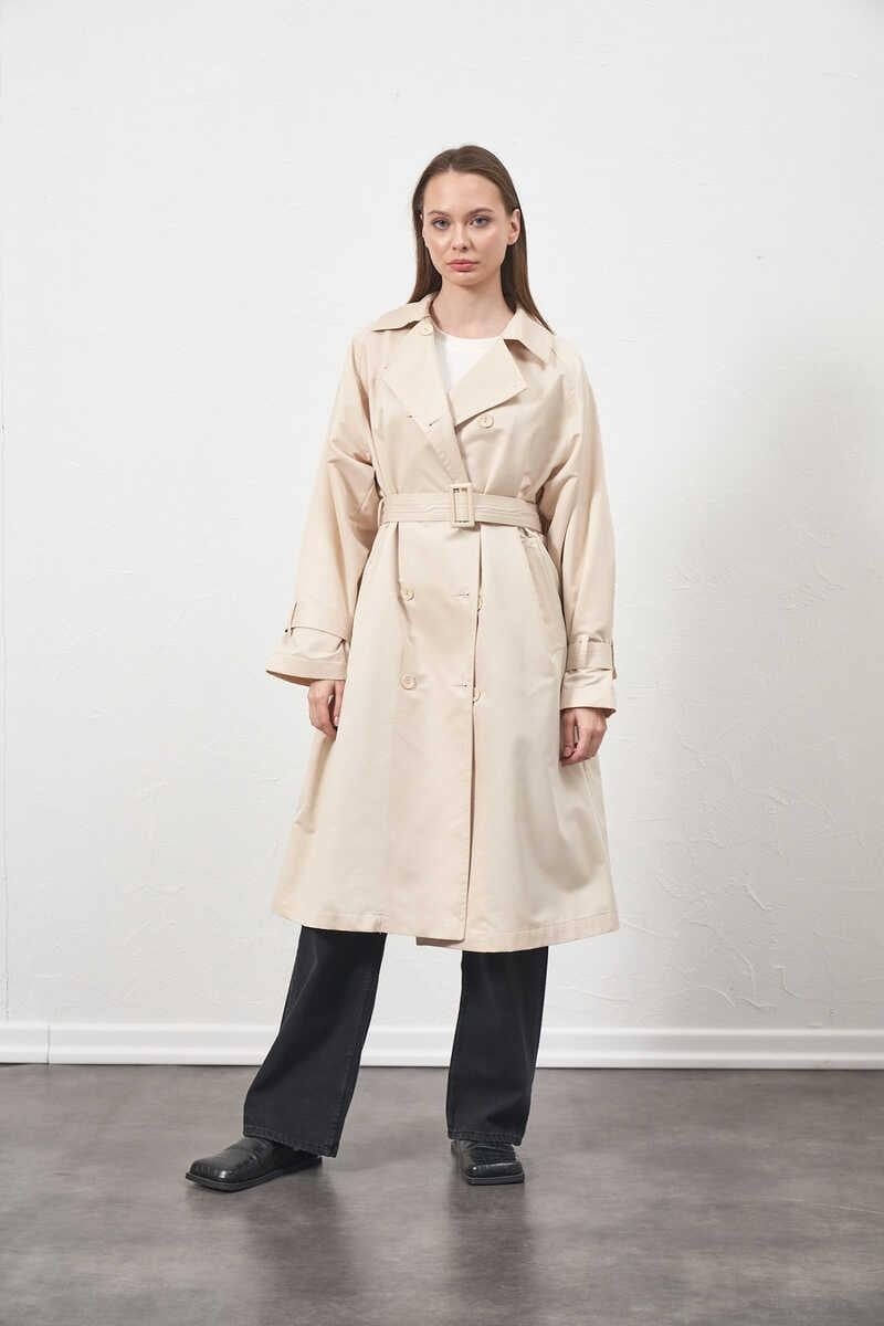 Mevra Tokalı Oversize Trenchcoat Ekru görsel 4