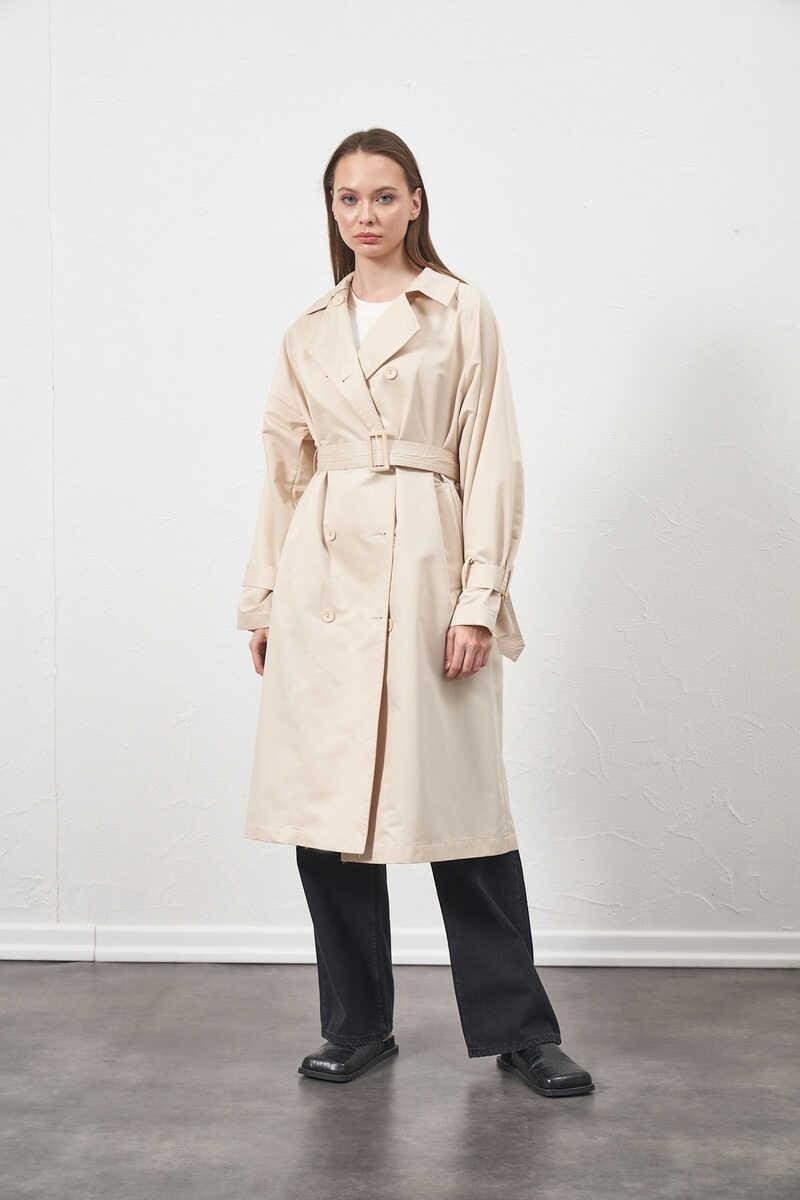 Mevra Tokalı Oversize Trenchcoat Ekru görsel 5