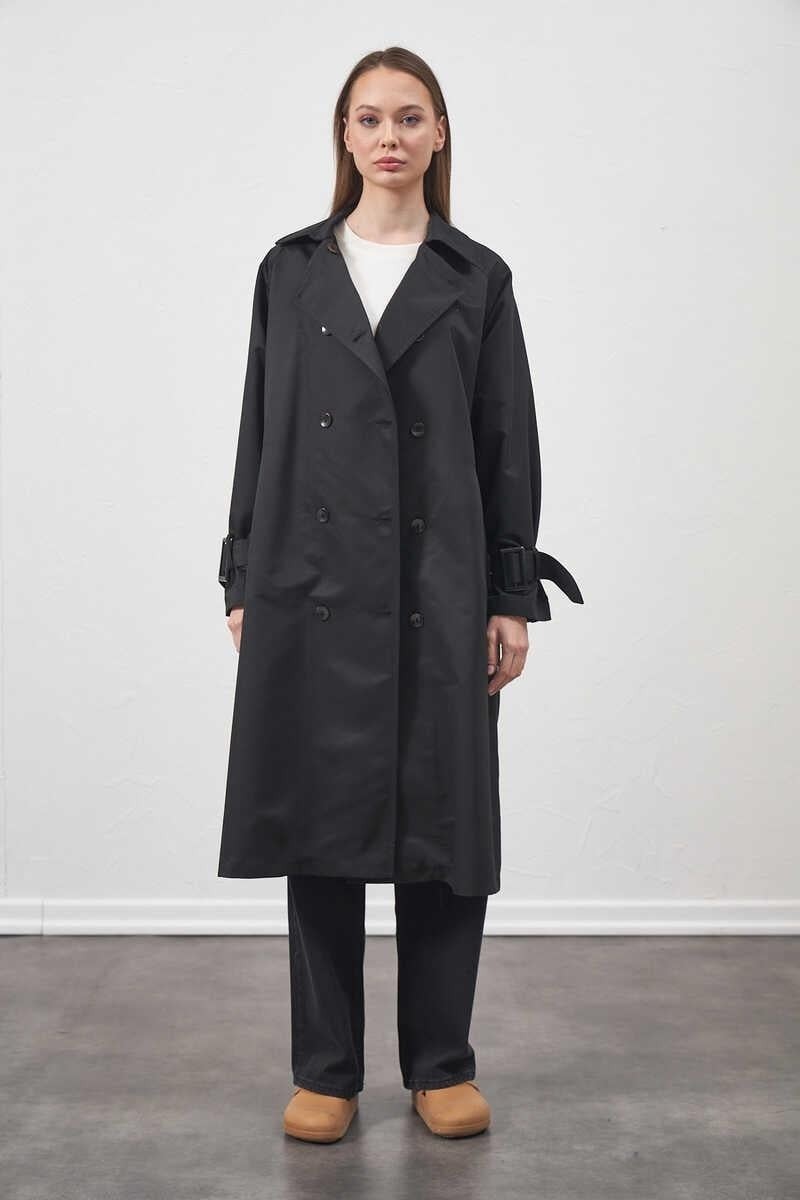 Mevra Tokalı Oversize Trenchcoat Siyah