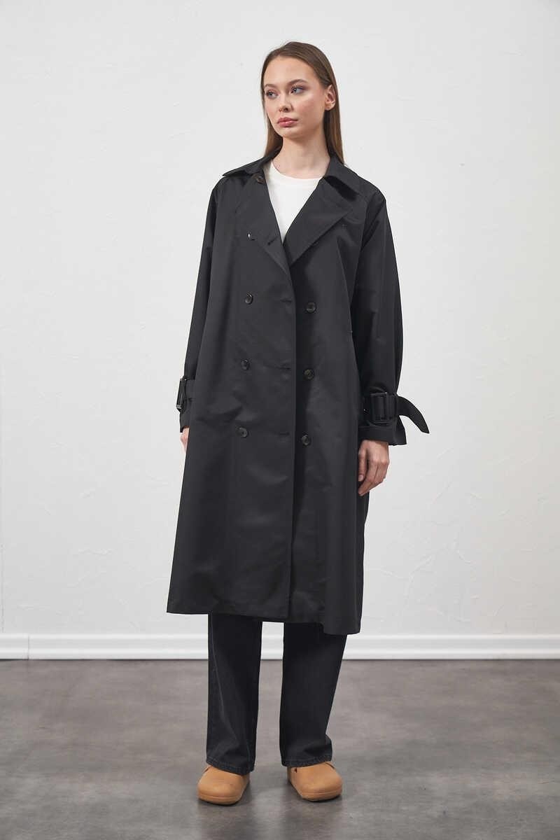 Mevra Tokalı Oversize Trenchcoat Siyah görsel 2