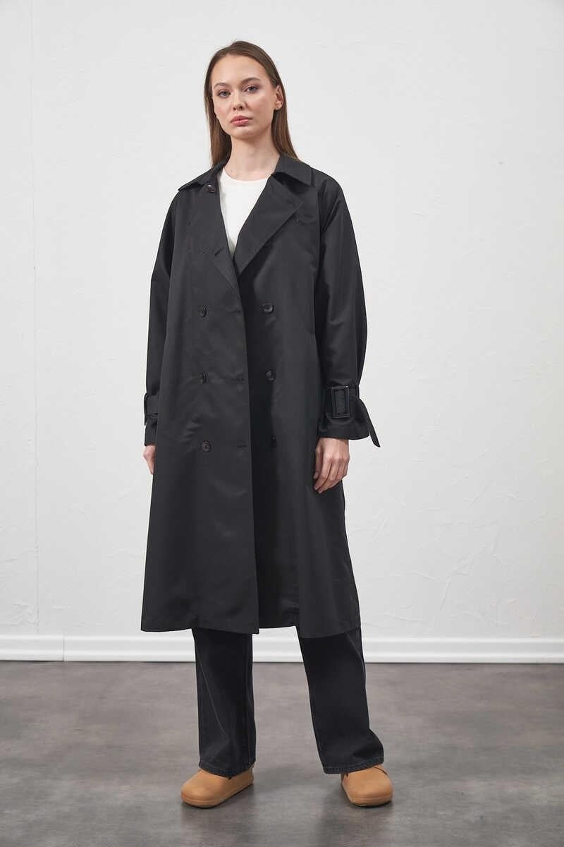 Mevra Tokalı Oversize Trenchcoat Siyah görsel 3