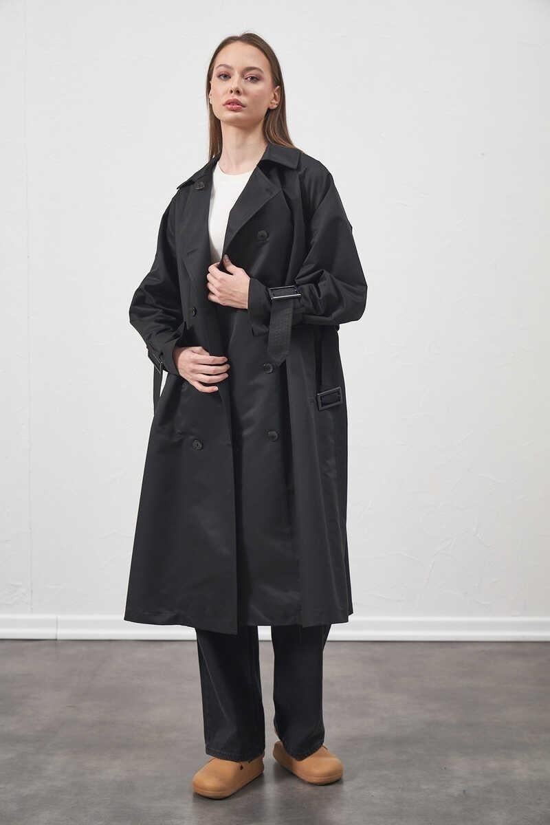 Mevra Tokalı Oversize Trenchcoat Siyah görsel 4