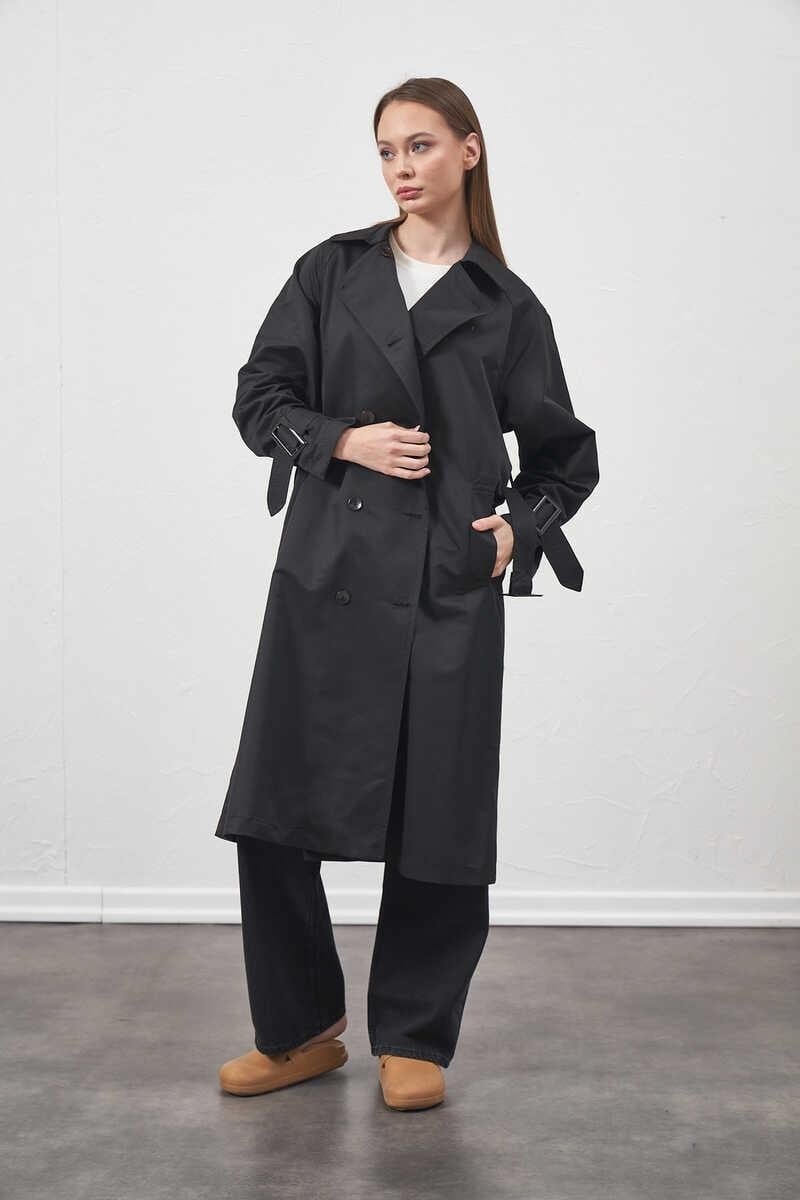 Mevra Tokalı Oversize Trenchcoat Siyah görsel 5