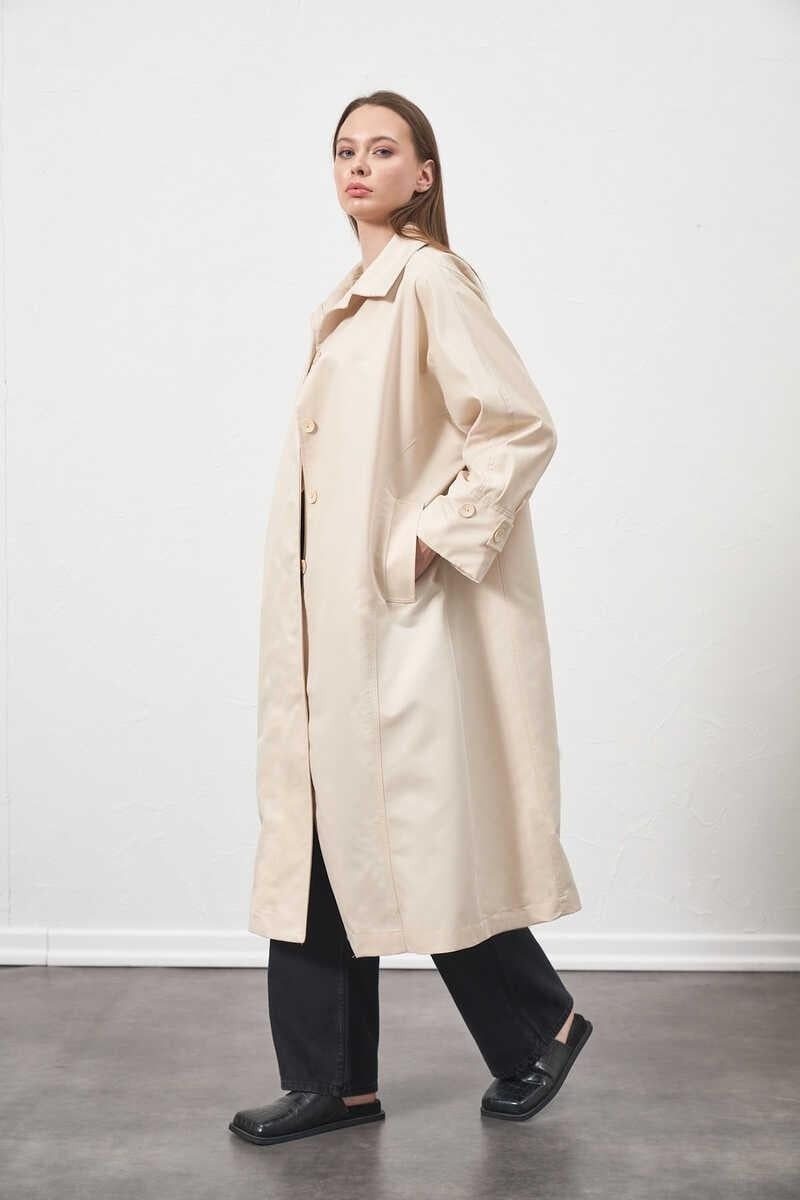 Mevra Oversize Trenchcoat Ceket Ekru görsel 3
