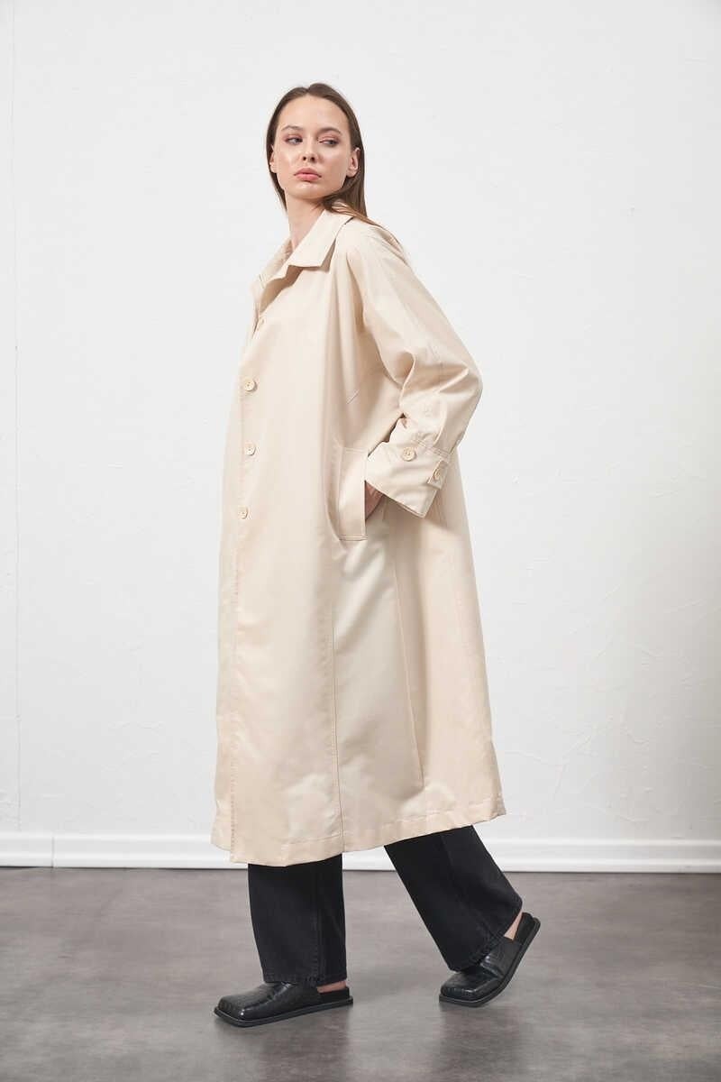 Mevra Oversize Trenchcoat Ceket Ekru görsel 4