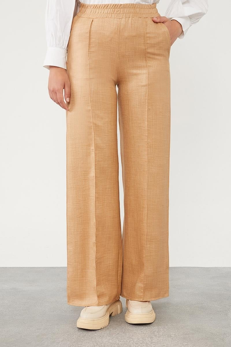 Lêvi D'or Camel Belli Lastikli Çizgi Detay Pantolon