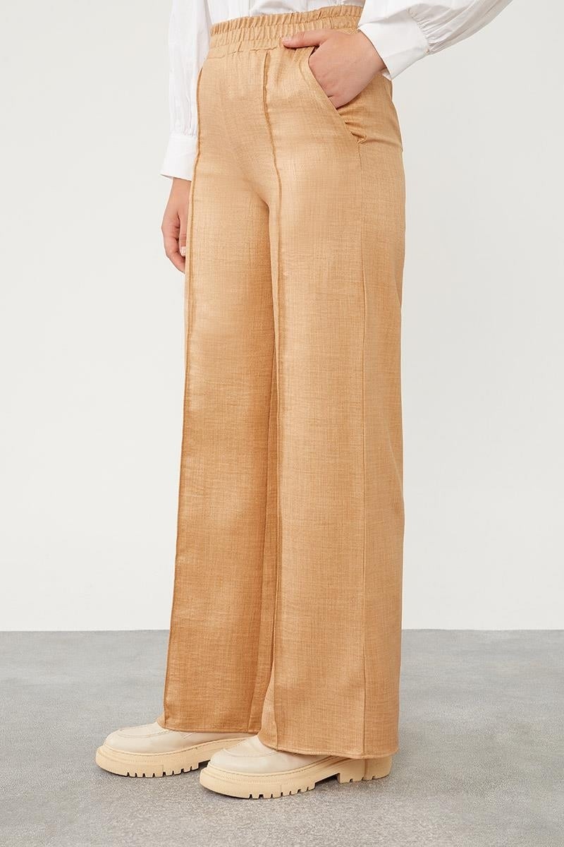 Lêvi D'or Camel Belli Lastikli Çizgi Detay Pantolon görsel 2