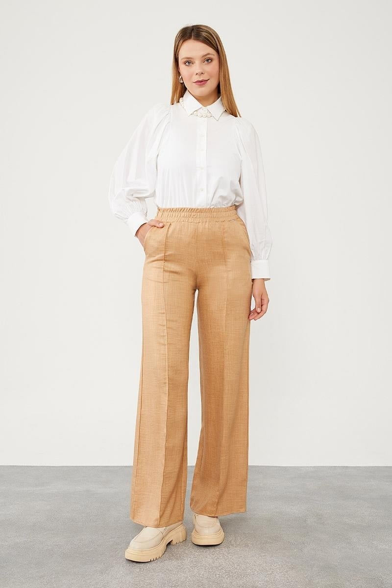 Lêvi D'or Camel Belli Lastikli Çizgi Detay Pantolon görsel 3