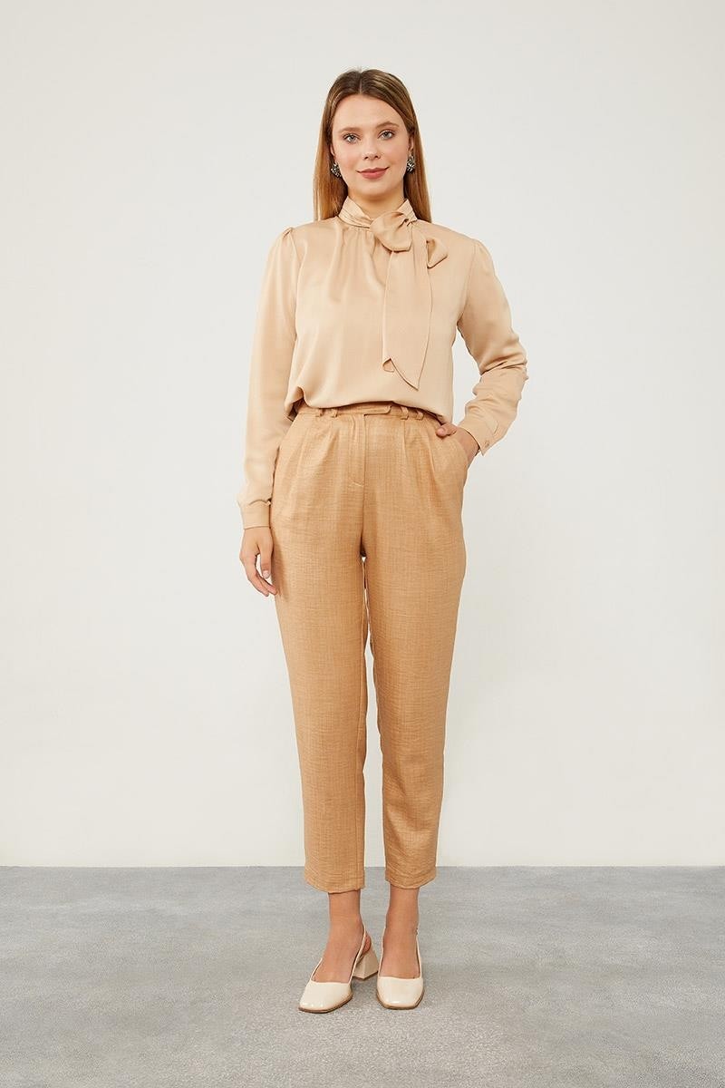 Lêvi D'or Camel Keten Kumaş Havuç Pantolon görsel 2