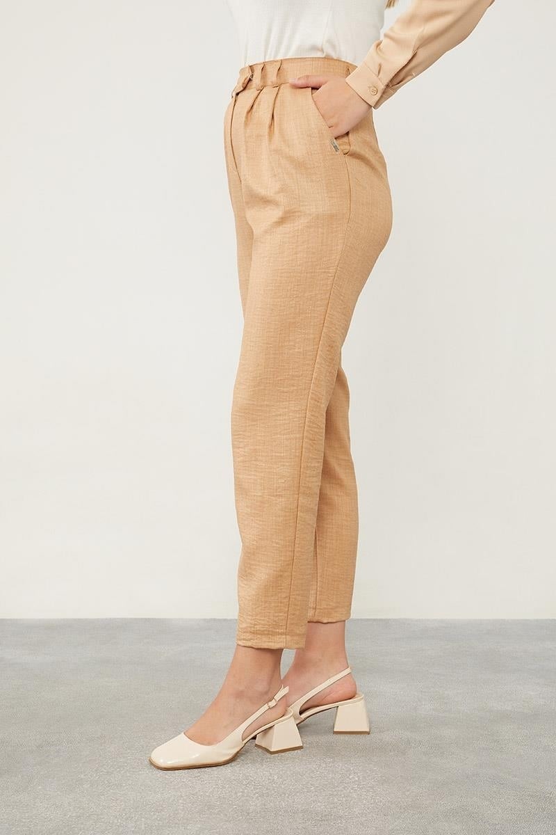 Lêvi D'or Camel Keten Kumaş Havuç Pantolon görsel 3